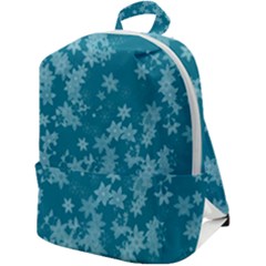Teal Blue Floral Print Zip Up Backpack by SpinnyChairDesigns