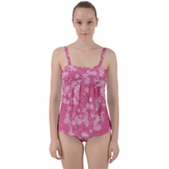 Blush Pink Floral Print Twist Front Tankini Set by SpinnyChairDesigns