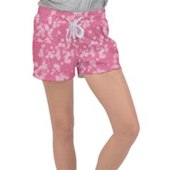 Blush Pink Floral Print Velour Lounge Shorts by SpinnyChairDesigns