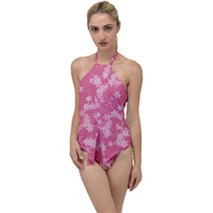 Blush Pink Floral Print Go With The Flow One Piece Swimsuit by SpinnyChairDesigns