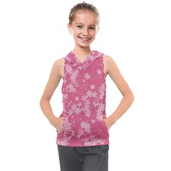 Blush Pink Floral Print Kids  Sleeveless Hoodie by SpinnyChairDesigns