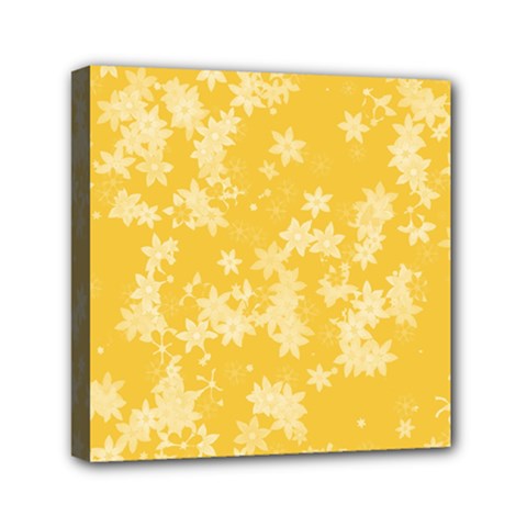 Saffron Yellow Floral Print Mini Canvas 6  X 6  (stretched) by SpinnyChairDesigns