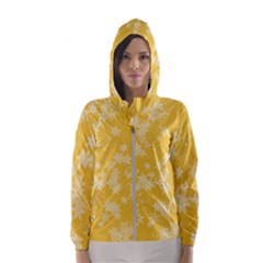 Saffron Yellow Floral Print Women s Hooded Windbreaker by SpinnyChairDesigns