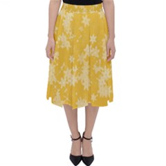 Saffron Yellow Floral Print Classic Midi Skirt by SpinnyChairDesigns