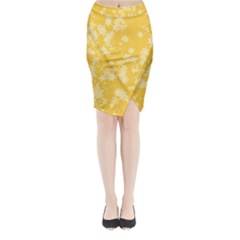 Saffron Yellow Floral Print Midi Wrap Pencil Skirt by SpinnyChairDesigns