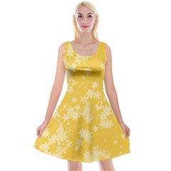 Saffron Yellow Floral Print Reversible Velvet Sleeveless Dress by SpinnyChairDesigns