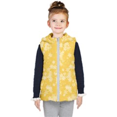 Saffron Yellow Floral Print Kids  Hooded Puffer Vest by SpinnyChairDesigns