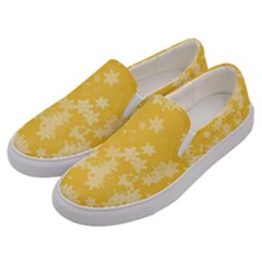 Saffron Yellow Floral Print Men s Canvas Slip Ons by SpinnyChairDesigns