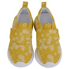 Saffron Yellow Floral Print Kids  Velcro No Lace Shoes by SpinnyChairDesigns