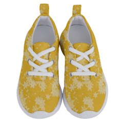 Saffron Yellow Floral Print Running Shoes by SpinnyChairDesigns