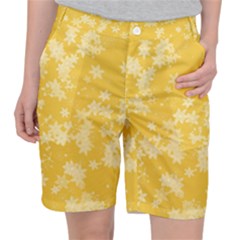 Saffron Yellow Floral Print Pocket Shorts by SpinnyChairDesigns