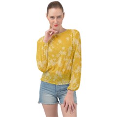 Saffron Yellow Floral Print Banded Bottom Chiffon Top by SpinnyChairDesigns