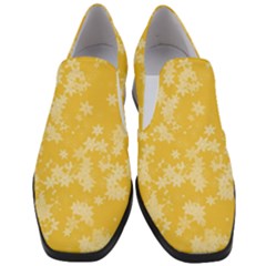 Saffron Yellow Floral Print Women Slip On Heel Loafers by SpinnyChairDesigns
