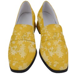 Saffron Yellow Floral Print Women s Chunky Heel Loafers by SpinnyChairDesigns