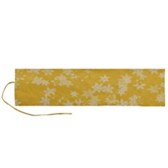 Saffron Yellow Floral Print Roll Up Canvas Pencil Holder (l) by SpinnyChairDesigns