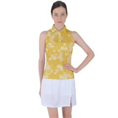 Saffron Yellow Floral Print Women s Sleeveless Polo Tee by SpinnyChairDesigns