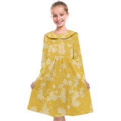 Saffron Yellow Floral Print Kids  Midi Sailor Dress by SpinnyChairDesigns