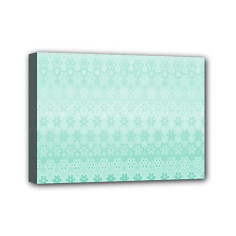 Biscay Green Floral Print Mini Canvas 7  X 5  (stretched) by SpinnyChairDesigns