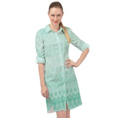 Biscay Green Floral Print Long Sleeve Mini Shirt Dress by SpinnyChairDesigns