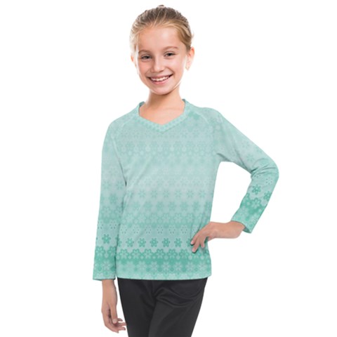 Biscay Green Floral Print Kids  Long Mesh Tee by SpinnyChairDesigns