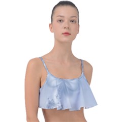 Faded Blue Floral Print Frill Bikini Top by SpinnyChairDesigns