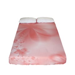 Pastel Coral Floral Print Fitted Sheet (full/ Double Size) by SpinnyChairDesigns