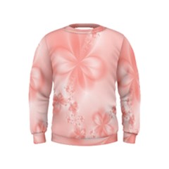 Pastel Coral Floral Print Kids  Sweatshirt by SpinnyChairDesigns