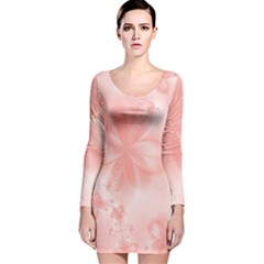 Pastel Coral Floral Print Long Sleeve Velvet Bodycon Dress by SpinnyChairDesigns