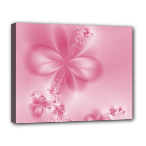 Blush Pink Floral Print Canvas 14  X 11  (stretched) by SpinnyChairDesigns