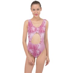 Blush Pink Floral Print Center Cut Out Swimsuit by SpinnyChairDesigns