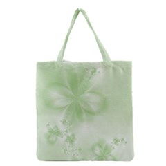 Tea Green Floral Print Grocery Tote Bag by SpinnyChairDesigns
