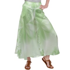Tea Green Floral Print Satin Palazzo Pants by SpinnyChairDesigns