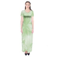 Tea Green Floral Print Short Sleeve Maxi Dress by SpinnyChairDesigns