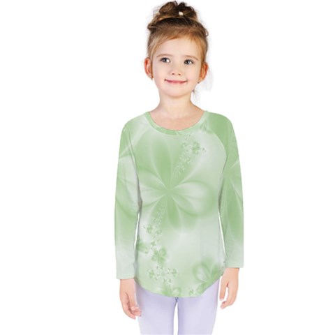 Tea Green Floral Print Kids  Long Sleeve Tee by SpinnyChairDesigns