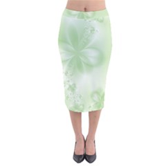 Tea Green Floral Print Velvet Midi Pencil Skirt by SpinnyChairDesigns