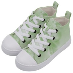 Tea Green Floral Print Kids  Mid-top Canvas Sneakers by SpinnyChairDesigns