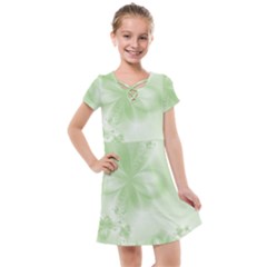 Tea Green Floral Print Kids  Cross Web Dress by SpinnyChairDesigns