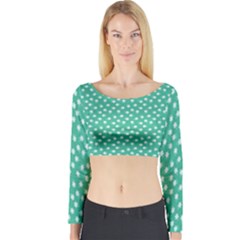 Biscay Green White Floral Print Long Sleeve Crop Top by SpinnyChairDesigns