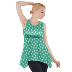 Biscay Green White Floral Print Side Drop Tank Tunic by SpinnyChairDesigns