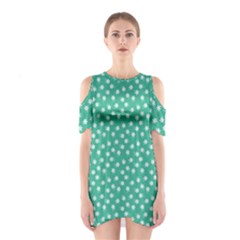 Biscay Green White Floral Print Shoulder Cutout One Piece Dress by SpinnyChairDesigns