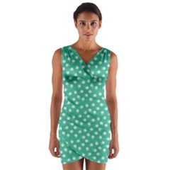 Biscay Green White Floral Print Wrap Front Bodycon Dress by SpinnyChairDesigns