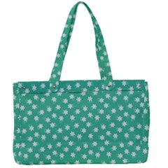 Biscay Green White Floral Print Canvas Work Bag by SpinnyChairDesigns