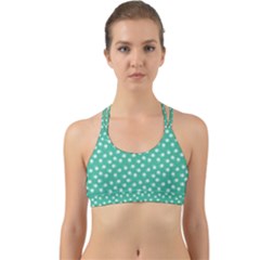 Biscay Green White Floral Print Back Web Sports Bra by SpinnyChairDesigns