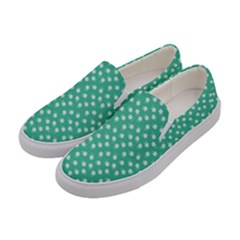 Biscay Green White Floral Print Women s Canvas Slip Ons by SpinnyChairDesigns