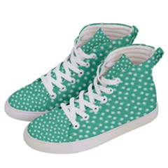 Biscay Green White Floral Print Women s Hi-top Skate Sneakers by SpinnyChairDesigns