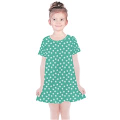 Biscay Green White Floral Print Kids  Simple Cotton Dress by SpinnyChairDesigns