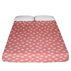 Coral Pink White Floral Print Fitted Sheet (california King Size) by SpinnyChairDesigns