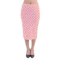 Coral Pink White Floral Print Velvet Midi Pencil Skirt by SpinnyChairDesigns