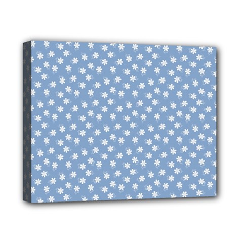 Faded Blue White Floral Print Canvas 10  X 8  (stretched) by SpinnyChairDesigns