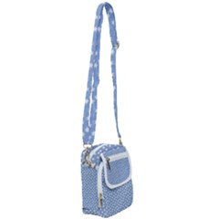 Faded Blue White Floral Print Shoulder Strap Belt Bag by SpinnyChairDesigns